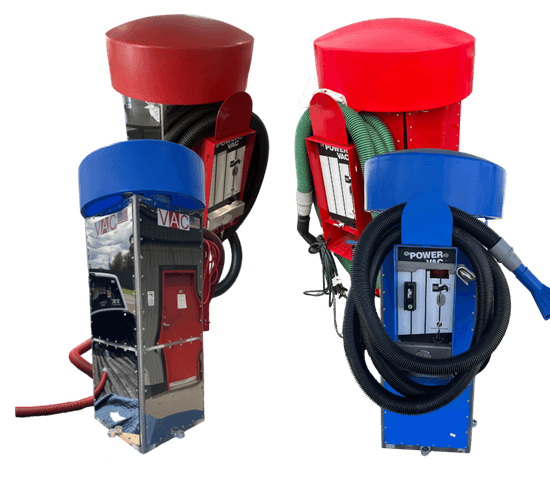 SquareVac units in custom red and blue colors — tamper-proof vacuum systems